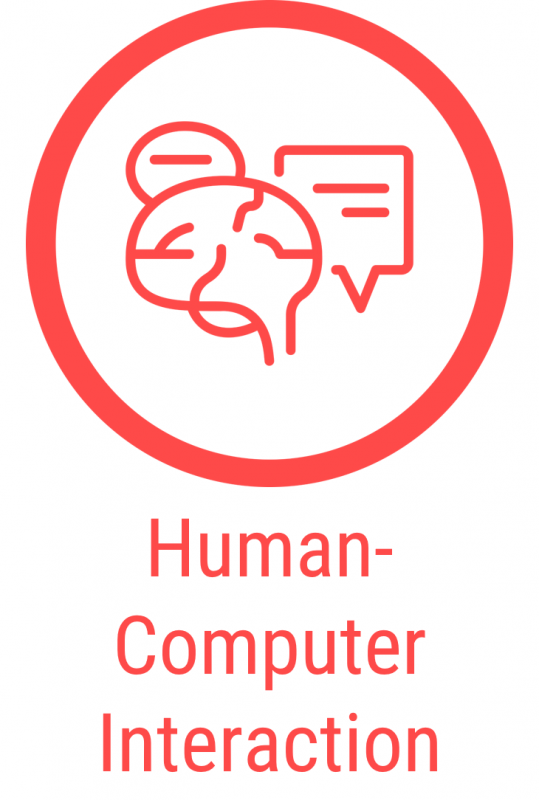 Brain and speech bubbles inside circle, Human-Computer Interaction specialization