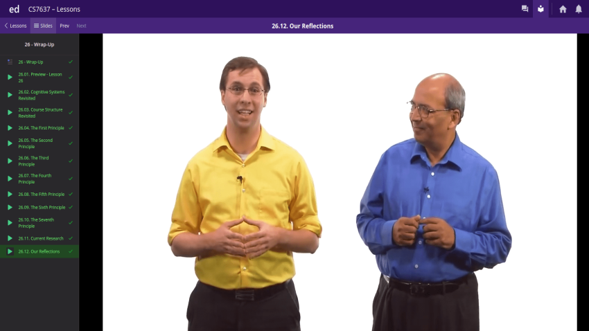 Screenshot of lecture video from CS 7637 course Knowledge-Based AI showing David Joyner and Ashok Goel