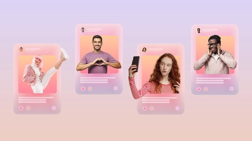 Images of people inside animated phone screens doing various poses