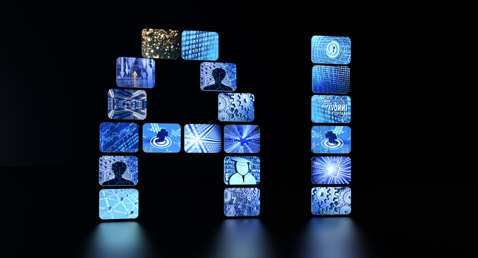 The letters "A" and "I" spelled out with monitors